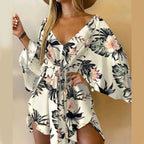 Vestido Boho Estampado com Decote V e Manga Morcego – Mini Soltinho