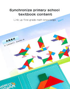 Livro Quebra‑Cabeça Tangram Magnético em Madeira – Brinquedo Educativo Montessori Portátil