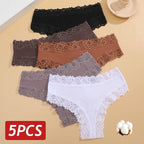 Kit com 5 Calcinhas Femininas de Algodão Sem Costura – Conforto Diário com Renda Delicada (S a XL)