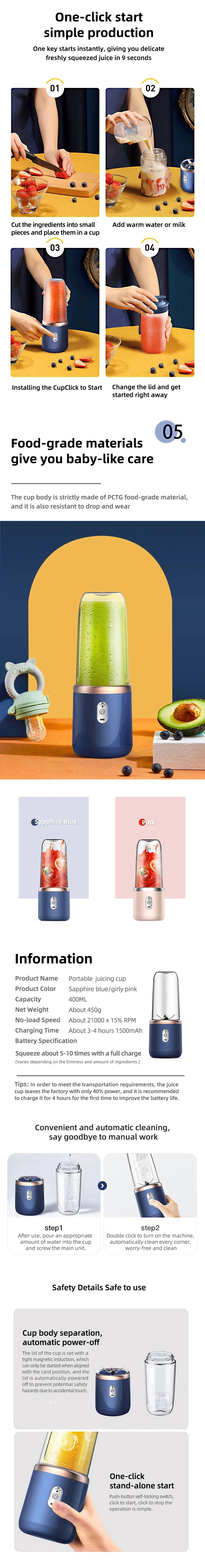 Mini Liquidificador Portátil USB – Sucos e Vitaminas em Qualquer Lugar