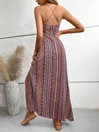 Vestido Longo Feminino Estampado com Decote Halter
