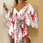 Vestido Boho Estampado com Decote V e Manga Morcego – Mini Soltinho