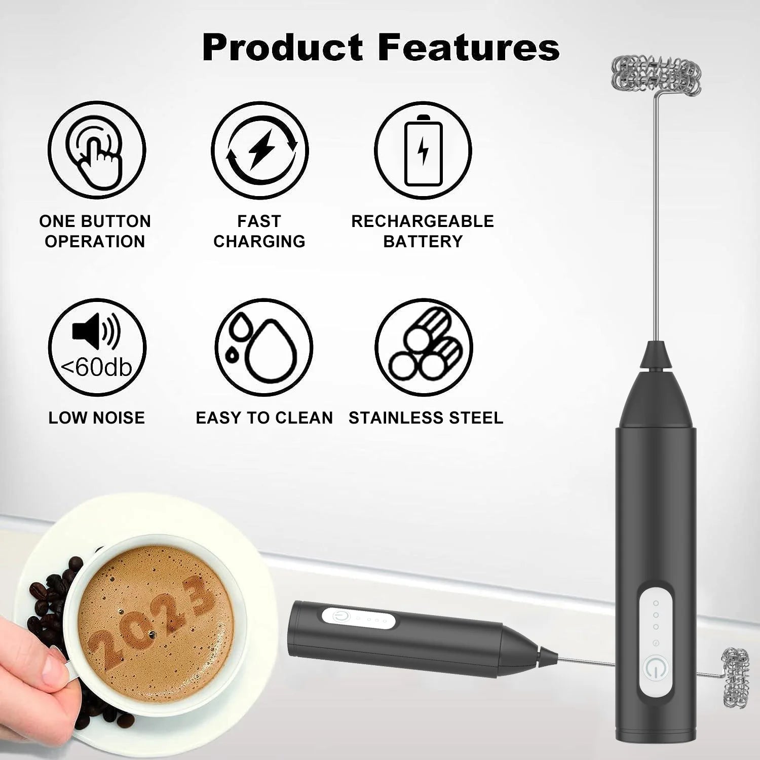 Espumador de Leite Elétrico Recarregável USB – Mini Mixer Portátil para Café, Cappuccino e Bebidas Cremosas