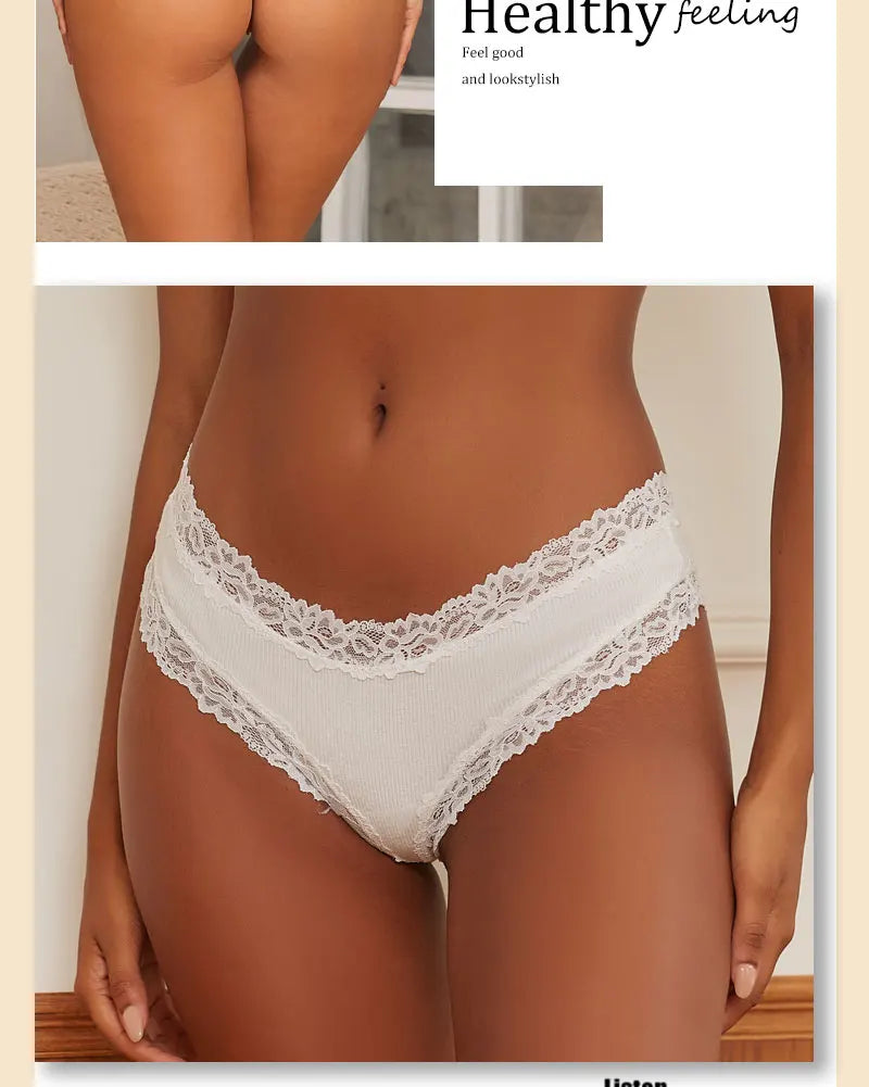 Kit com 5 Calcinhas Femininas de Algodão Sem Costura – Conforto Diário com Renda Delicada (S a XL)
