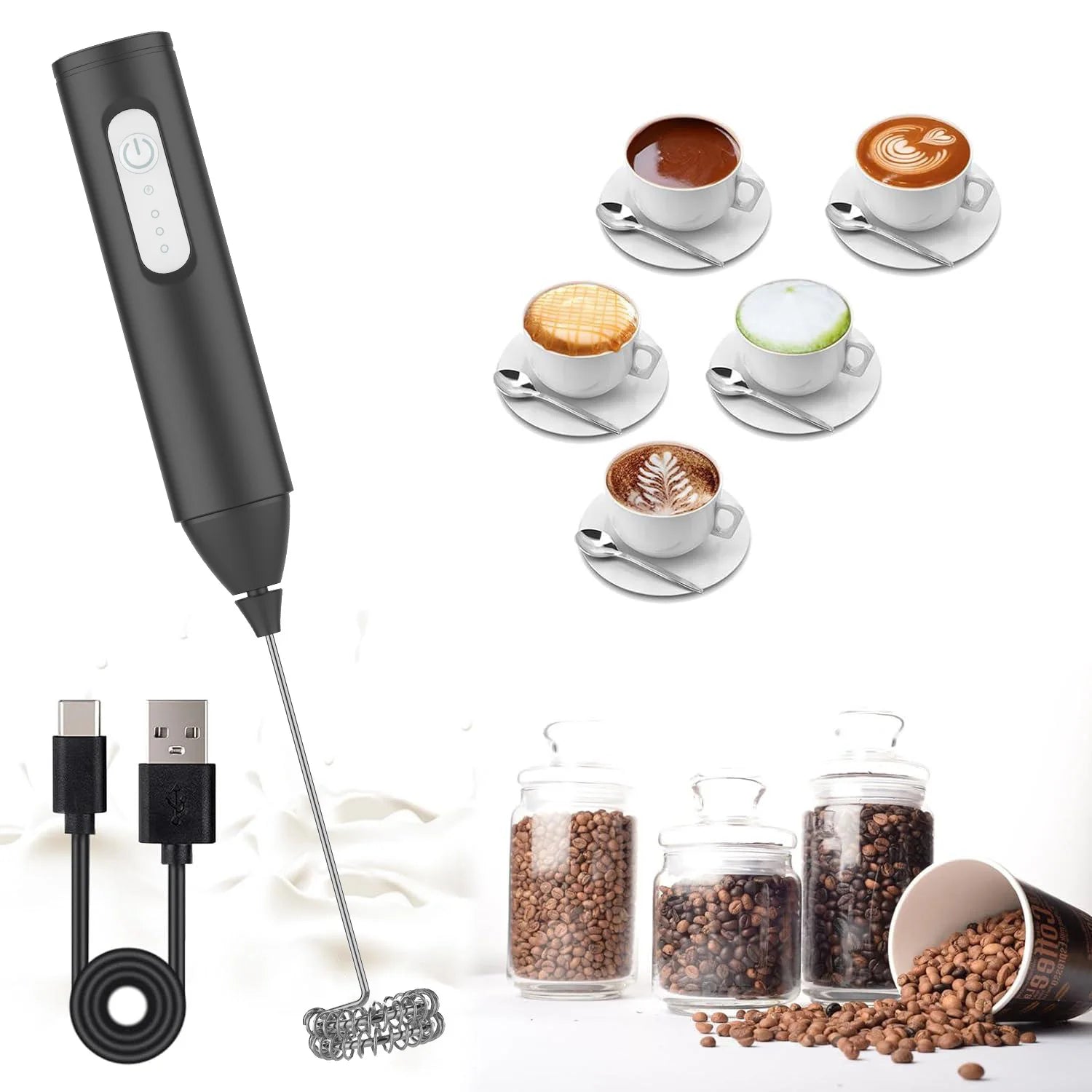 Espumador de Leite Elétrico Recarregável USB – Mini Mixer Portátil para Café, Cappuccino e Bebidas Cremosas