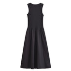 Vestido Longo Preto Feminino HXAO – Regata com Decote Redondo, Elegante e Confortável