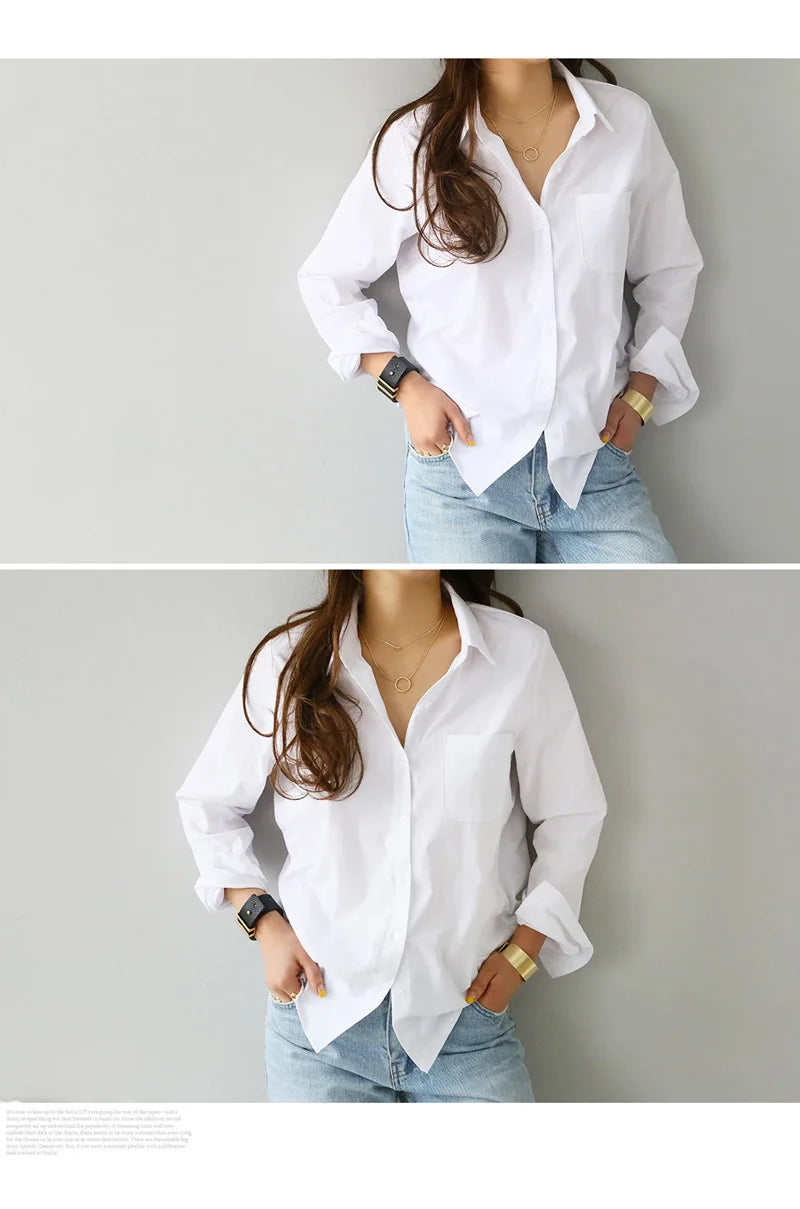 Blusa Feminina em Algodão com Gola Clássica – Manga Longa Casual Elegante