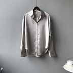Camisa de Seda/Cetim Fashion com Botões – Estilo Vintage Feminino