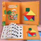 Livro Quebra‑Cabeça Tangram Magnético em Madeira – Brinquedo Educativo Montessori Portátil
