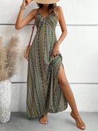 Vestido Longo Feminino Estampado com Decote Halter