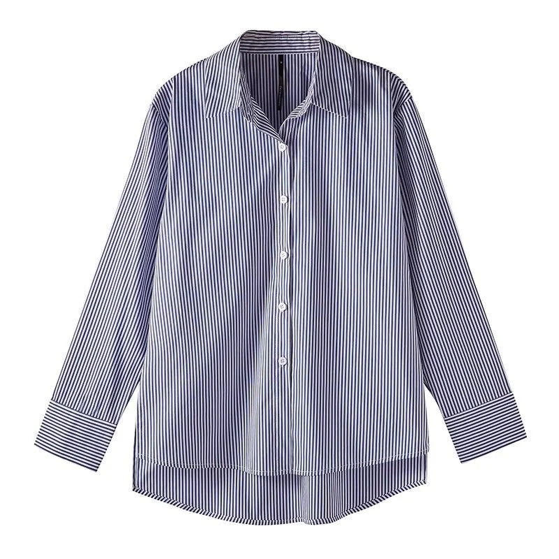 Camisa Feminina Listrada – Manga Longa e Caimento Solto | Primavera & Outono