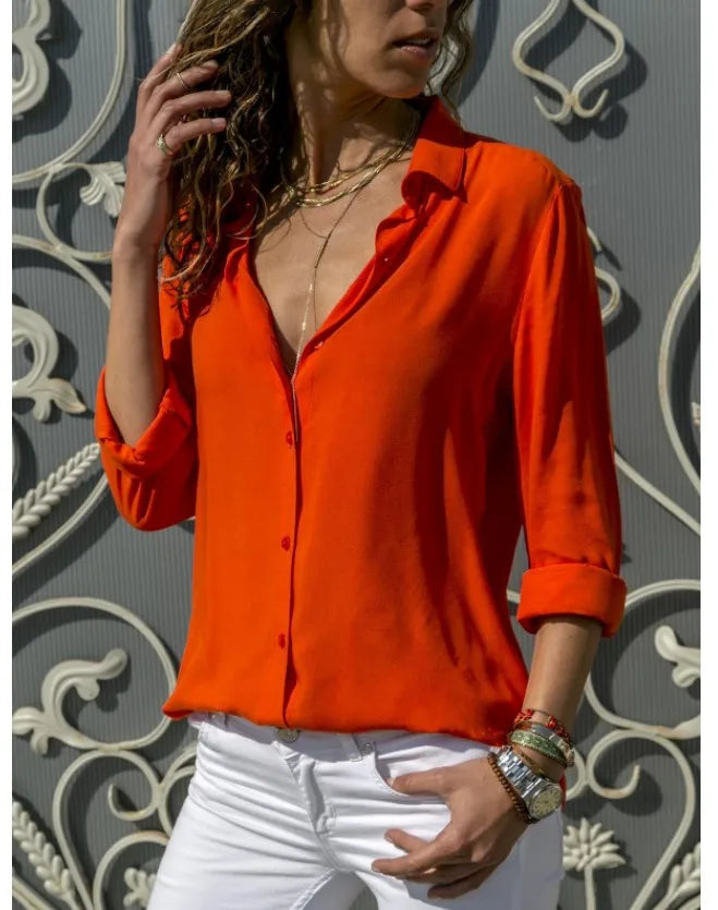 Camisa Feminina Vintage com Gola Polo – Elegante, Confortável e Versátil para o Dia a Dia