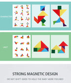 Livro Quebra‑Cabeça Tangram Magnético em Madeira – Brinquedo Educativo Montessori Portátil