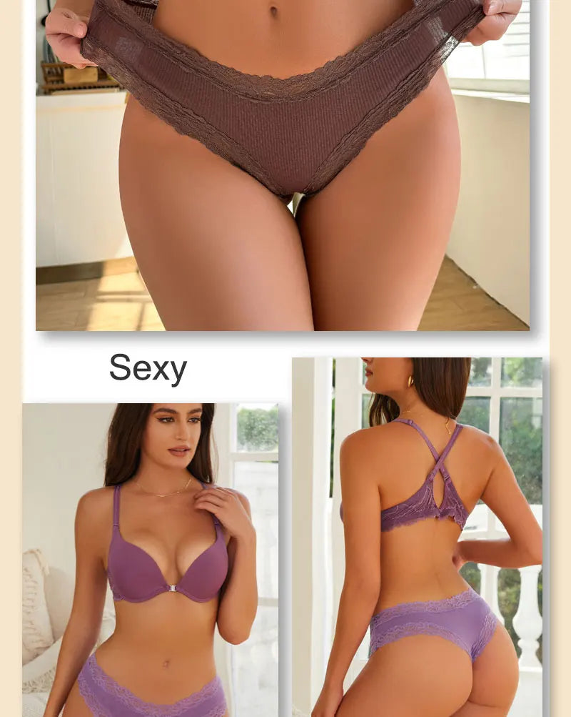Kit com 5 Calcinhas Femininas de Algodão Sem Costura – Conforto Diário com Renda Delicada (S a XL)