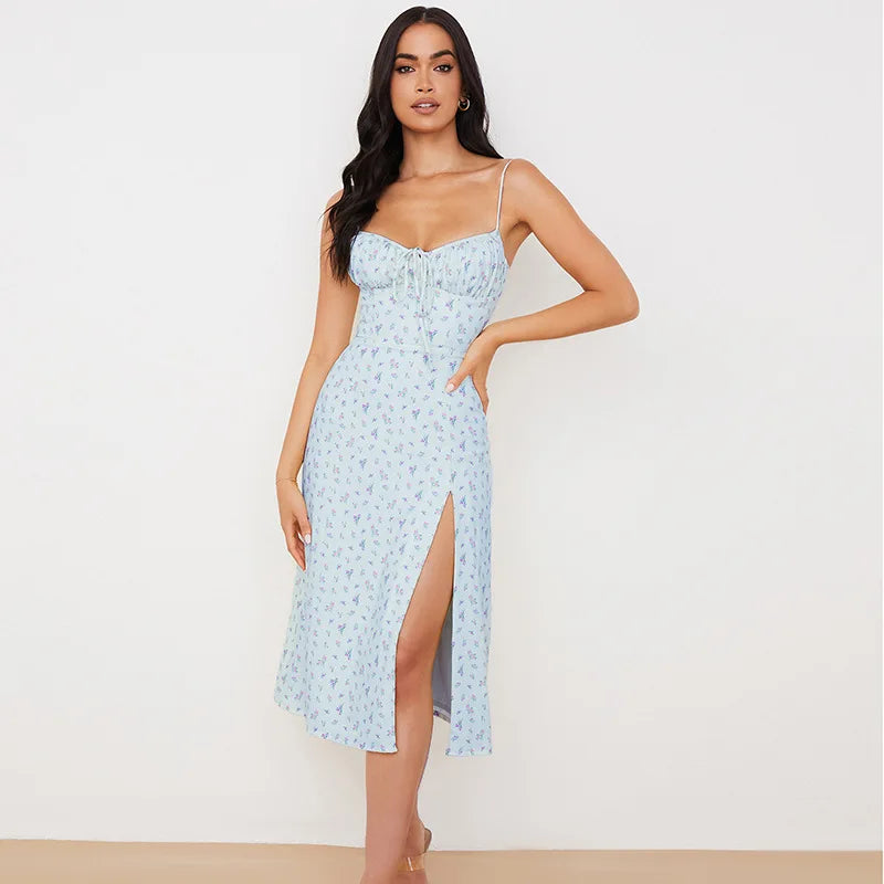 Vestido Longo Floral Feminino Vintage com Costas Abertas – Elegante, Ajustado e Perfeito para o Verão