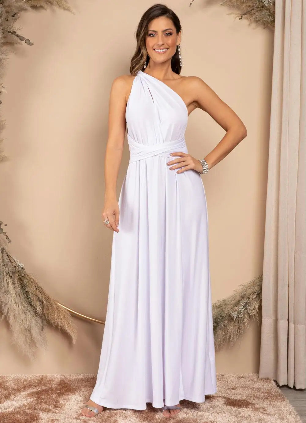 Vestido Longo Feminino Multiuso com Decote V – Elegância Boho para Todas as Ocasiões
