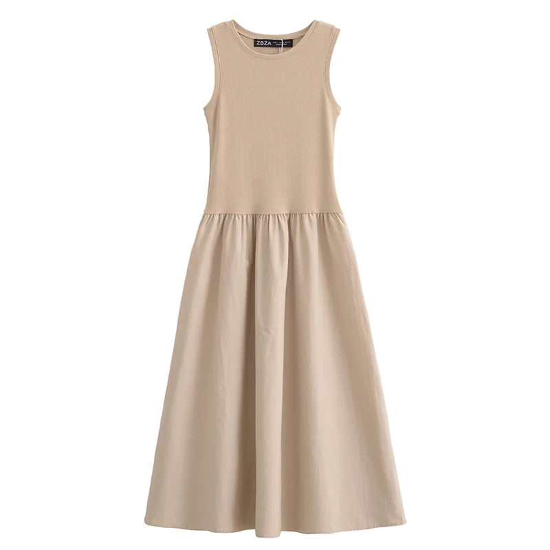 Vestido Longo Preto Feminino HXAO – Regata com Decote Redondo, Elegante e Confortável