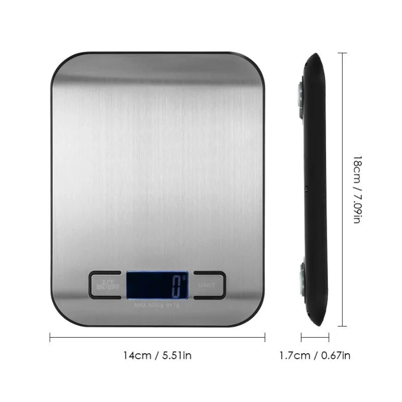 Balança Digital de Cozinha 5kg ou 10kg em Aço Inox – Precisa, Compacta e Recarregável