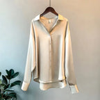 Camisa de Seda/Cetim Fashion com Botões – Estilo Vintage Feminino