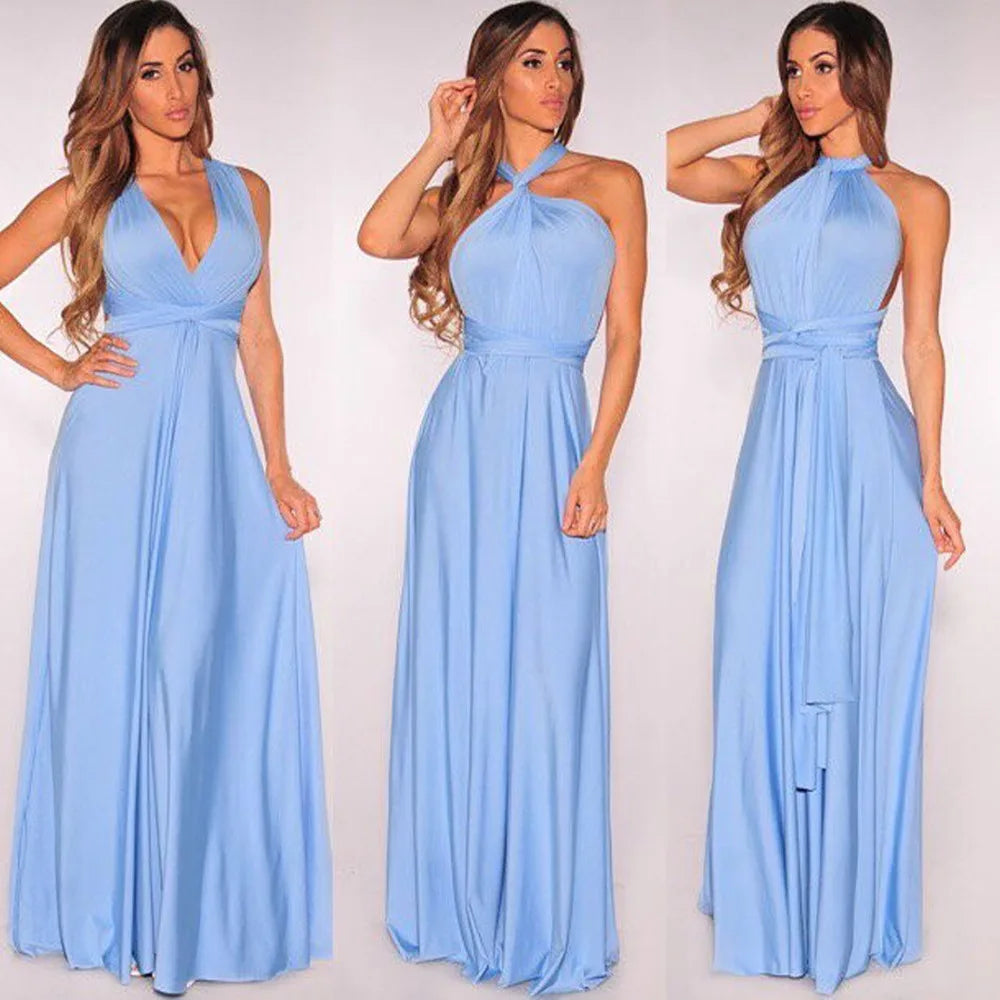 Vestido Longo Feminino Multiway Boho – Modelo Versátil com Amarrações e Caimento Elegante