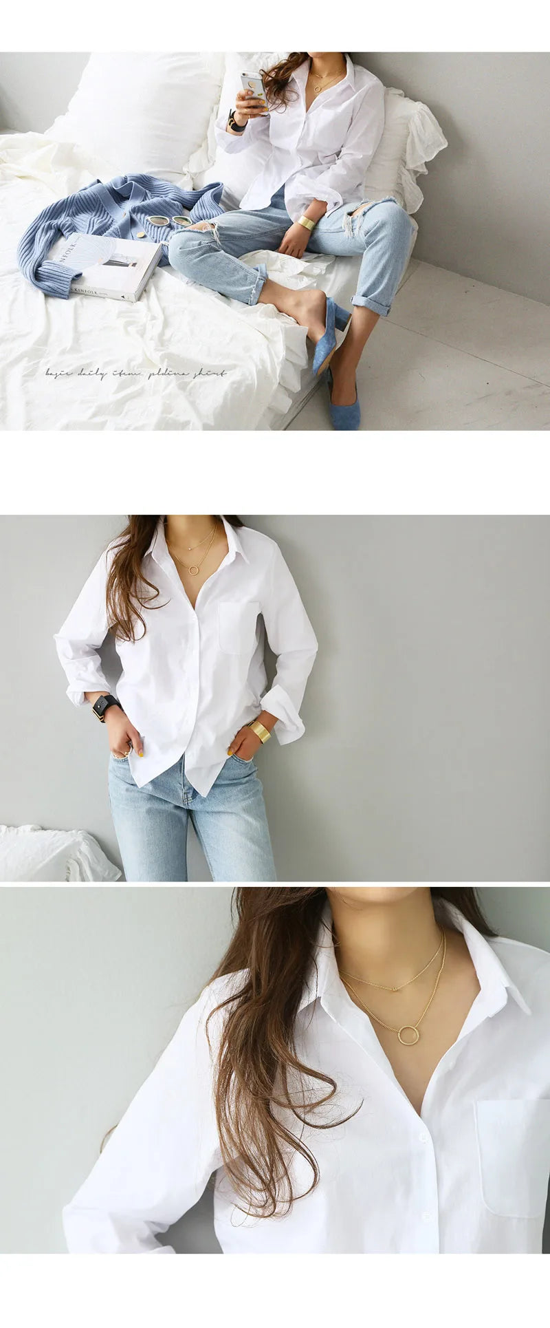 Blusa Feminina em Algodão com Gola Clássica – Manga Longa Casual Elegante
