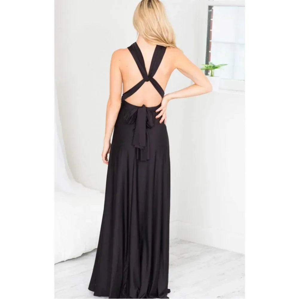 Vestido Longo Feminino Multiuso com Decote V – Elegância Boho para Todas as Ocasiões