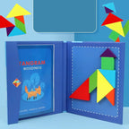 Livro Quebra‑Cabeça Tangram Magnético em Madeira – Brinquedo Educativo Montessori Portátil