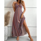 Vestido Longo Feminino Estampado com Decote Halter