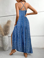 Vestido Longo Feminino Estampado com Decote Halter