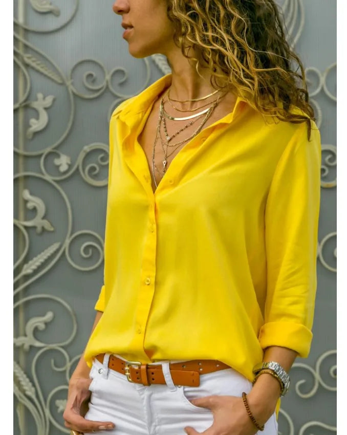Camisa Feminina Vintage com Gola Polo – Elegante, Confortável e Versátil para o Dia a Dia