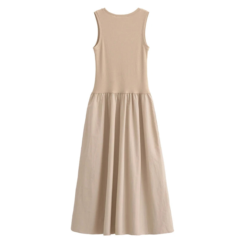 Vestido Longo Preto Feminino HXAO – Regata com Decote Redondo, Elegante e Confortável