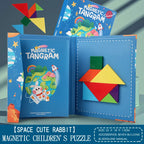 Livro Quebra‑Cabeça Tangram Magnético em Madeira – Brinquedo Educativo Montessori Portátil