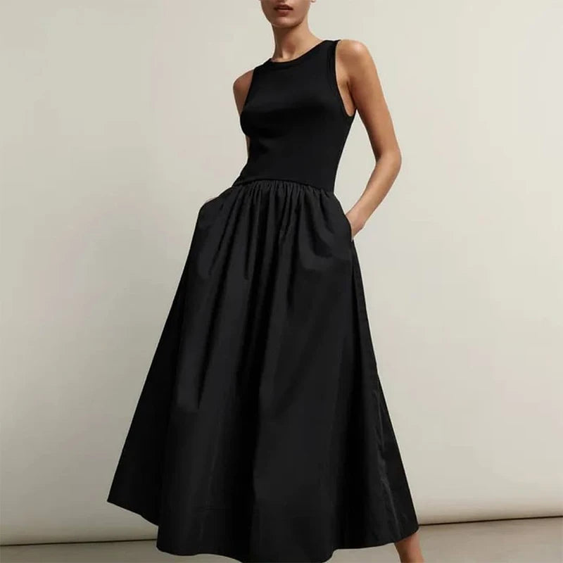Vestido Longo Preto Feminino HXAO – Regata com Decote Redondo, Elegante e Confortável