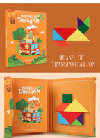 Livro Quebra‑Cabeça Tangram Magnético em Madeira – Brinquedo Educativo Montessori Portátil