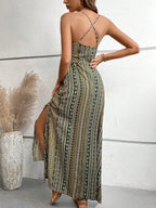 Vestido Longo Feminino Estampado com Decote Halter