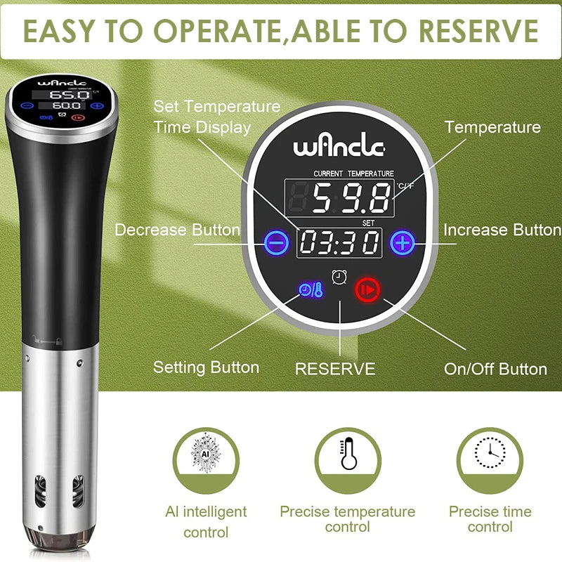 Sous Vide Profissional Wancle® IPX7 – Cozimento a Vácuo Preciso, Silencioso e à Prova d’Água