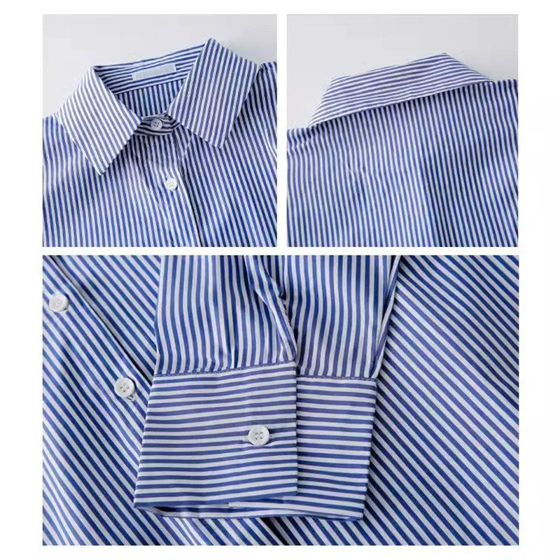 Camisa Feminina Listrada – Manga Longa e Caimento Solto | Primavera & Outono