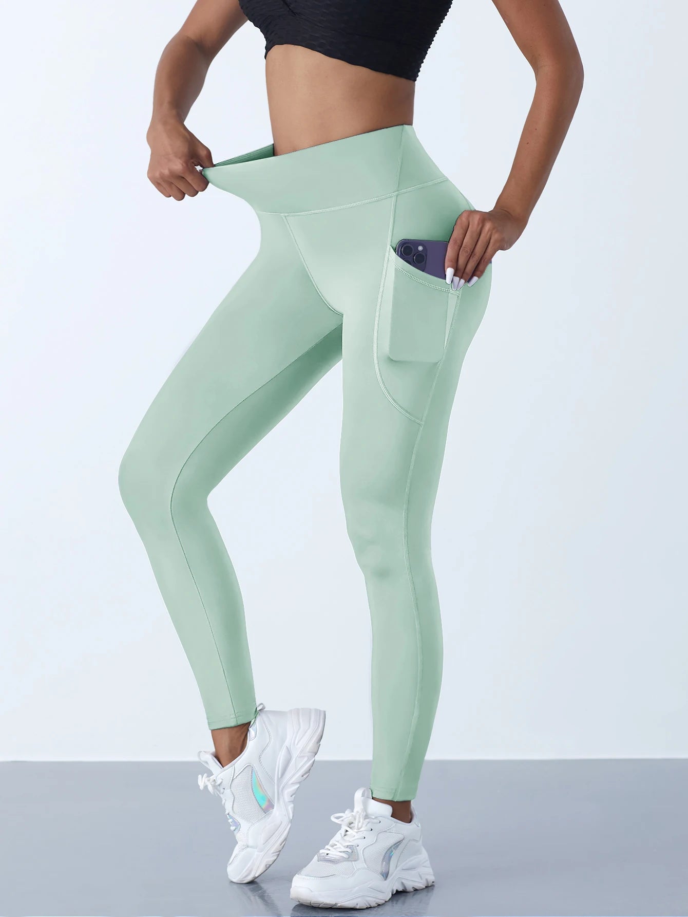 Legging Feminina de Cintura Alta com Controle de Barriga e Bolsos Laterais – Conforto e Estilo para Yoga, Treino e Dia a Dia