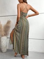 Vestido Longo Feminino Estampado com Decote Halter