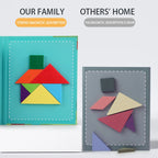 Livro Quebra‑Cabeça Tangram Magnético em Madeira – Brinquedo Educativo Montessori Portátil
