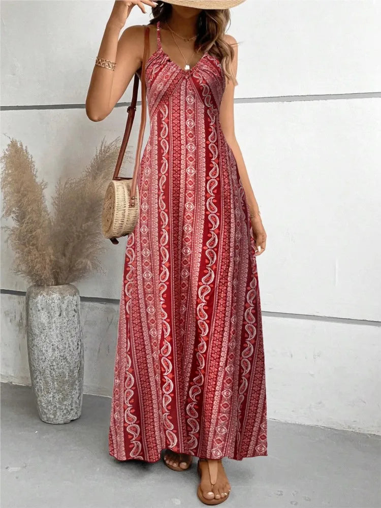 Vestido Longo Feminino Estampado com Decote Halter