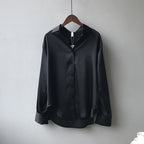 Camisa de Seda/Cetim Fashion com Botões – Estilo Vintage Feminino