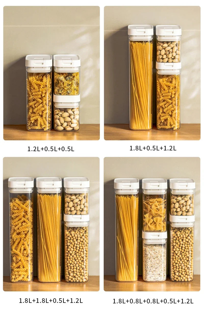 Pote Hermético para Massas e Alimentos Secos – Transparente, Vedação Segura e Design Japonês