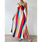 Vestido Longo Feminino Estampado com Decote Halter