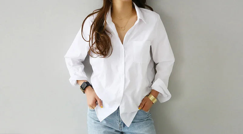 Blusa Feminina em Algodão com Gola Clássica – Manga Longa Casual Elegante