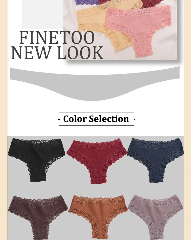 Kit com 5 Calcinhas Femininas de Algodão Sem Costura – Conforto Diário com Renda Delicada (S a XL)