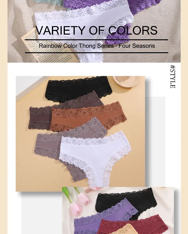 Kit com 5 Calcinhas Femininas de Algodão Sem Costura – Conforto Diário com Renda Delicada (S a XL)