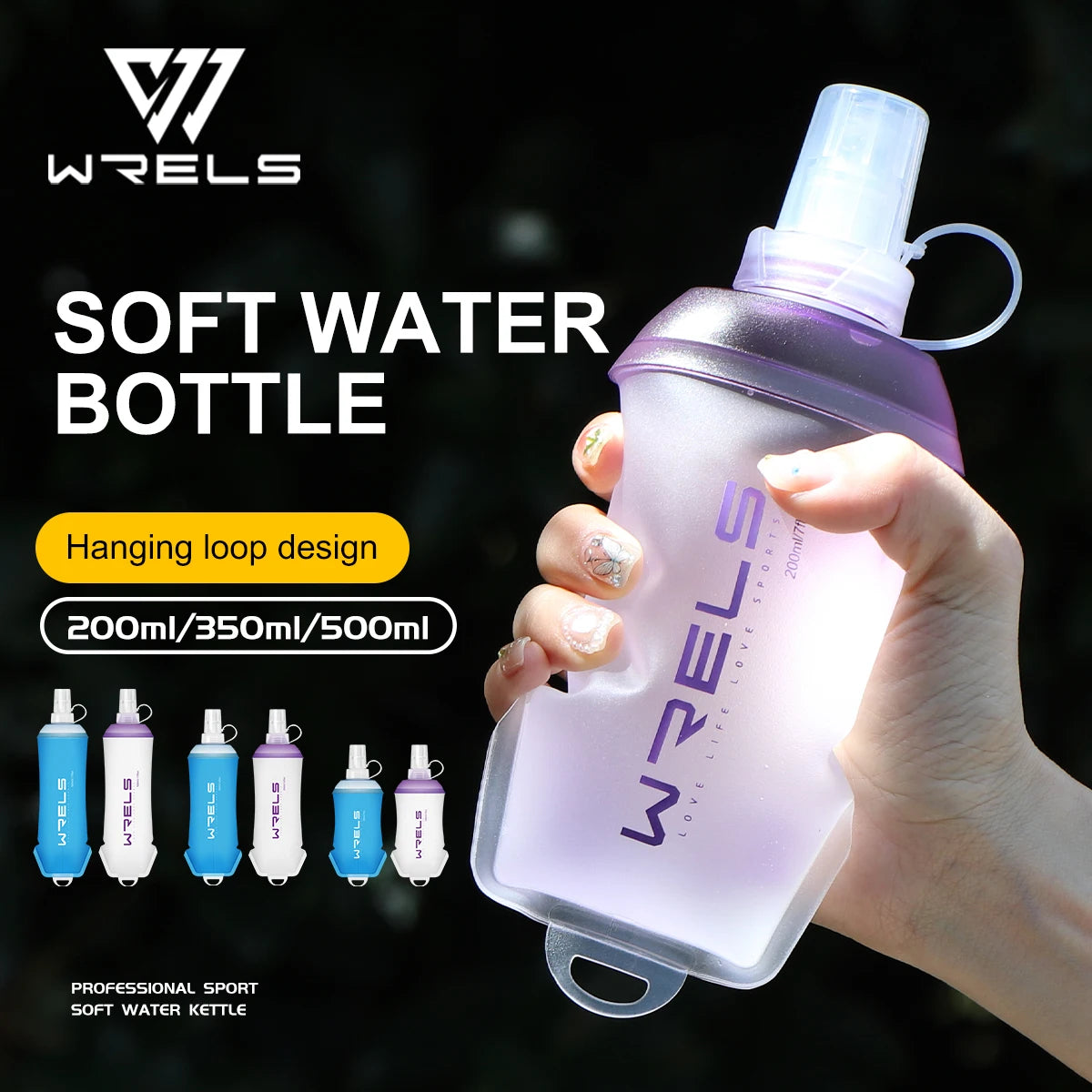 Garrafa Flexível Esportiva WRELS BPA Free – Dobrável, Leve e Ideal para Atividades ao Ar Livre