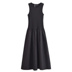 Vestido Longo Preto Feminino HXAO – Regata com Decote Redondo, Elegante e Confortável