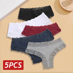 Kit com 5 Calcinhas Femininas de Algodão Sem Costura – Conforto Diário com Renda Delicada (S a XL)
